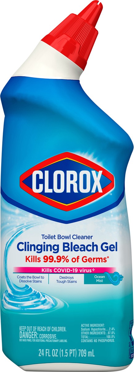 slide 4 of 6, CloroxToilet Bowl Cleaner Clinging Bleach Gel Cool Wave Scent, 24 oz