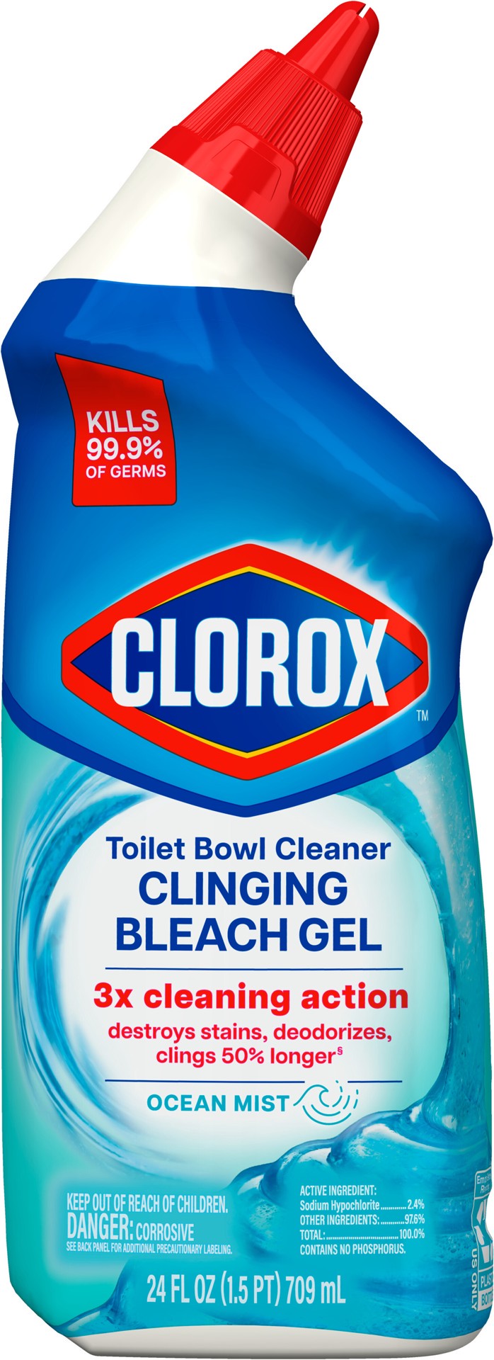slide 1 of 6, Clorox Toilet Bowl Cleaner Ocean Mist Clinging Bleach Gel, 24 oz