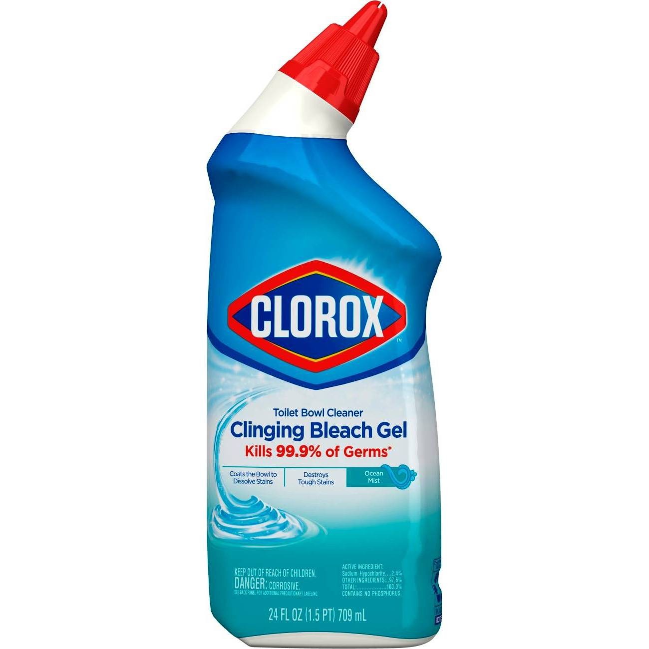 slide 1 of 4, CloroxToilet Bowl Cleaner Clinging Bleach Gel Cool Wave Scent, 24 oz