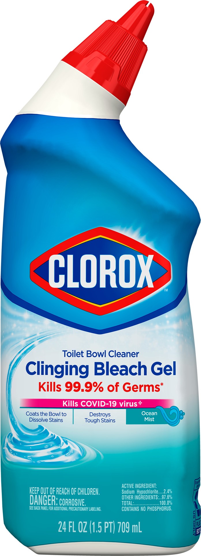 slide 1 of 6, CloroxToilet Bowl Cleaner Clinging Bleach Gel Cool Wave Scent, 24 oz