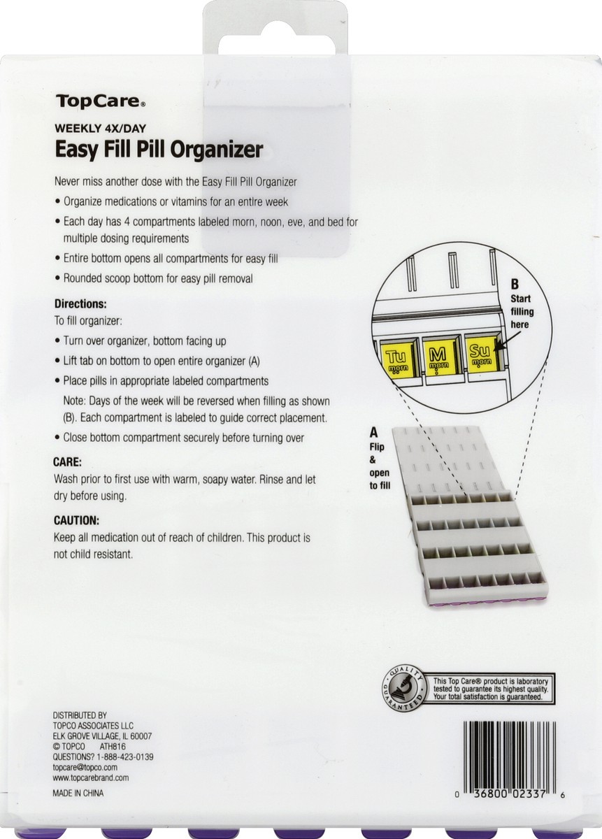 slide 4 of 6, TopCare Pill Organizer, Easy Fill, Weekday 4x/Day, 1 ct