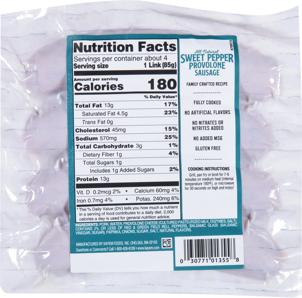 slide 5 of 9, Kayem Provolone Sausage Pork Pepper, 12 oz