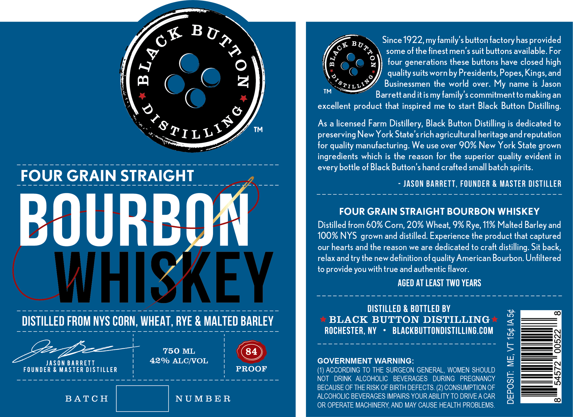 slide 2 of 2, Black Button Distilling Four Grain Straight Bourbon Whiskey, 750 ml