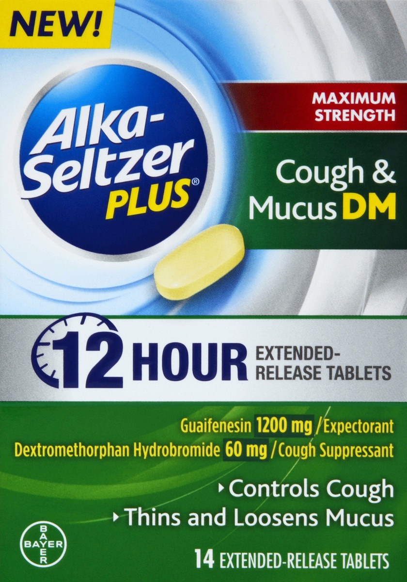 slide 3 of 5, Alka-Seltzer Maximum Strength Cough & Mucus DM 14 ea Box, 14 ct