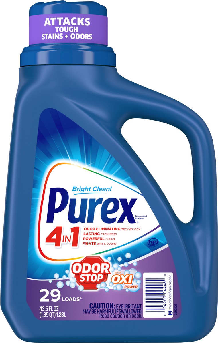 slide 2 of 3, Purex Liquid Laundry Detergent, Odor Stop Plus Oxi, 43.5 Ounce, 29 Total Loads, 43.50 fl oz