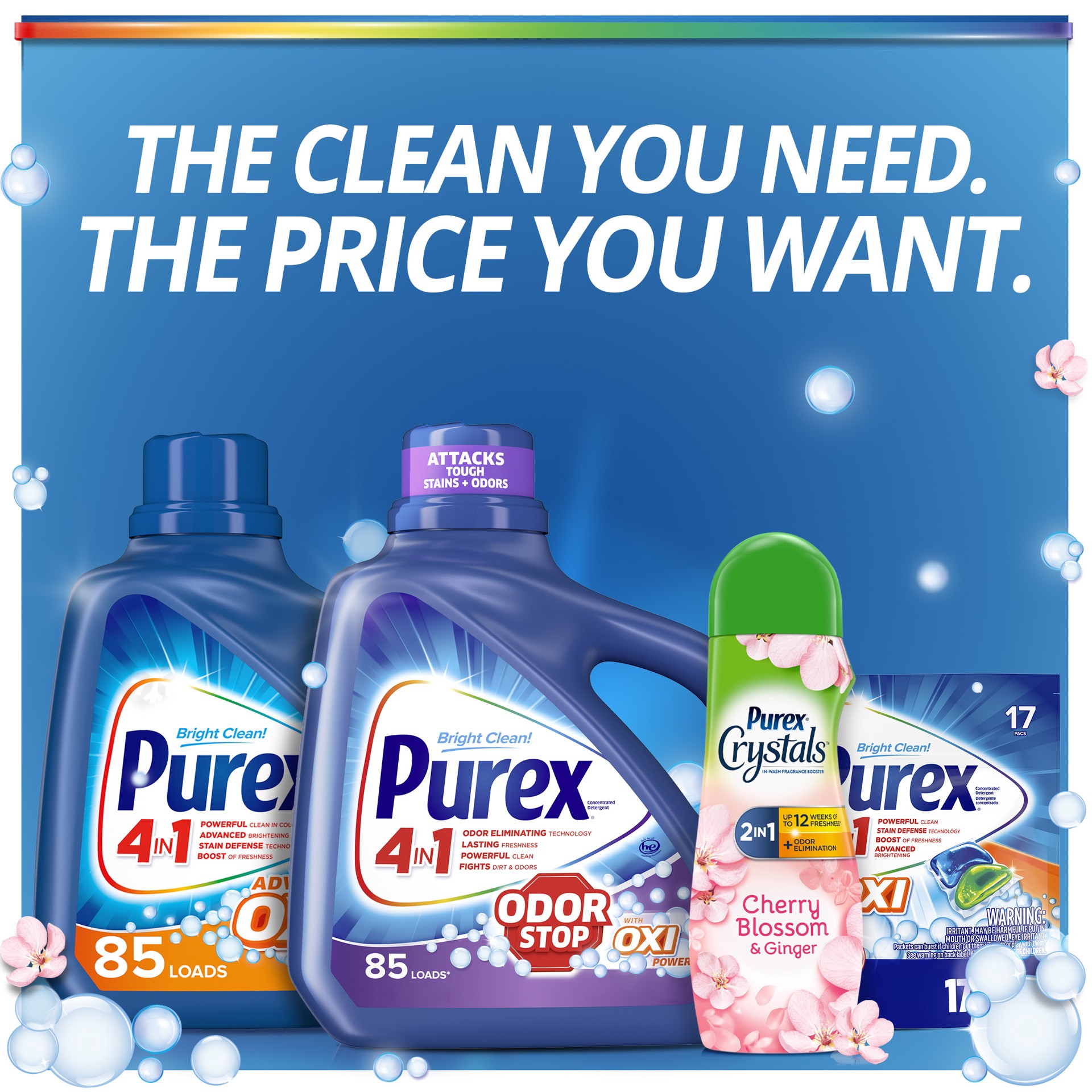 slide 1 of 3, Purex Liquid Laundry Detergent, Odor Stop Plus Oxi, 43.5 Ounce, 29 Total Loads, 43.50 fl oz