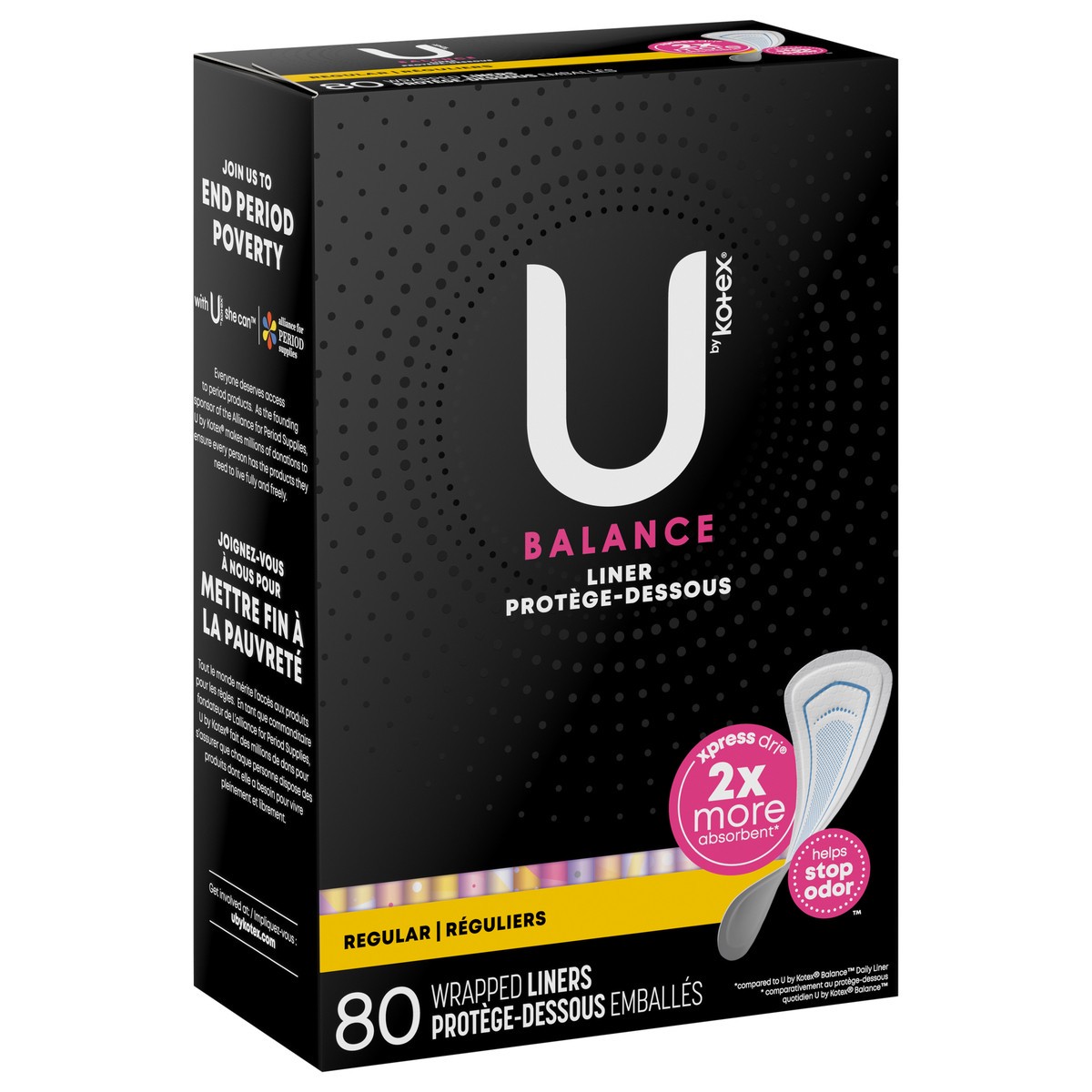 slide 5 of 9, U by Kotex Balance Wrapped Panty Liners, Regular Length, 80 Count, 80 ct