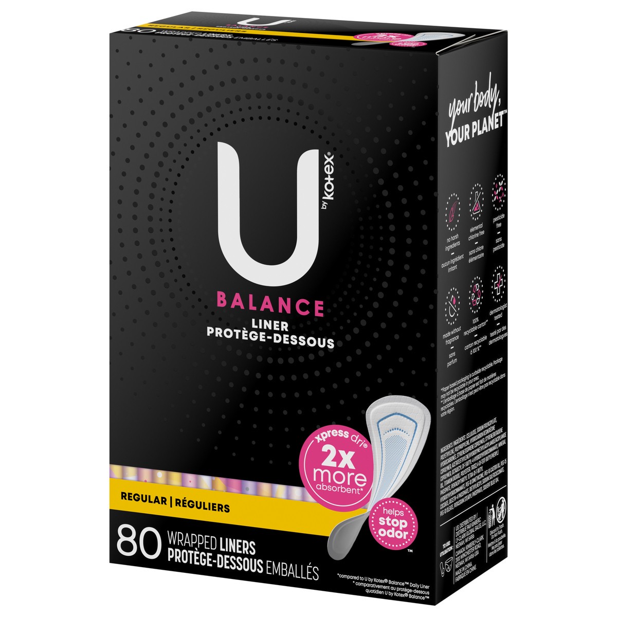slide 3 of 9, U by Kotex Balance Wrapped Panty Liners, Regular Length, 80 Count, 80 ct