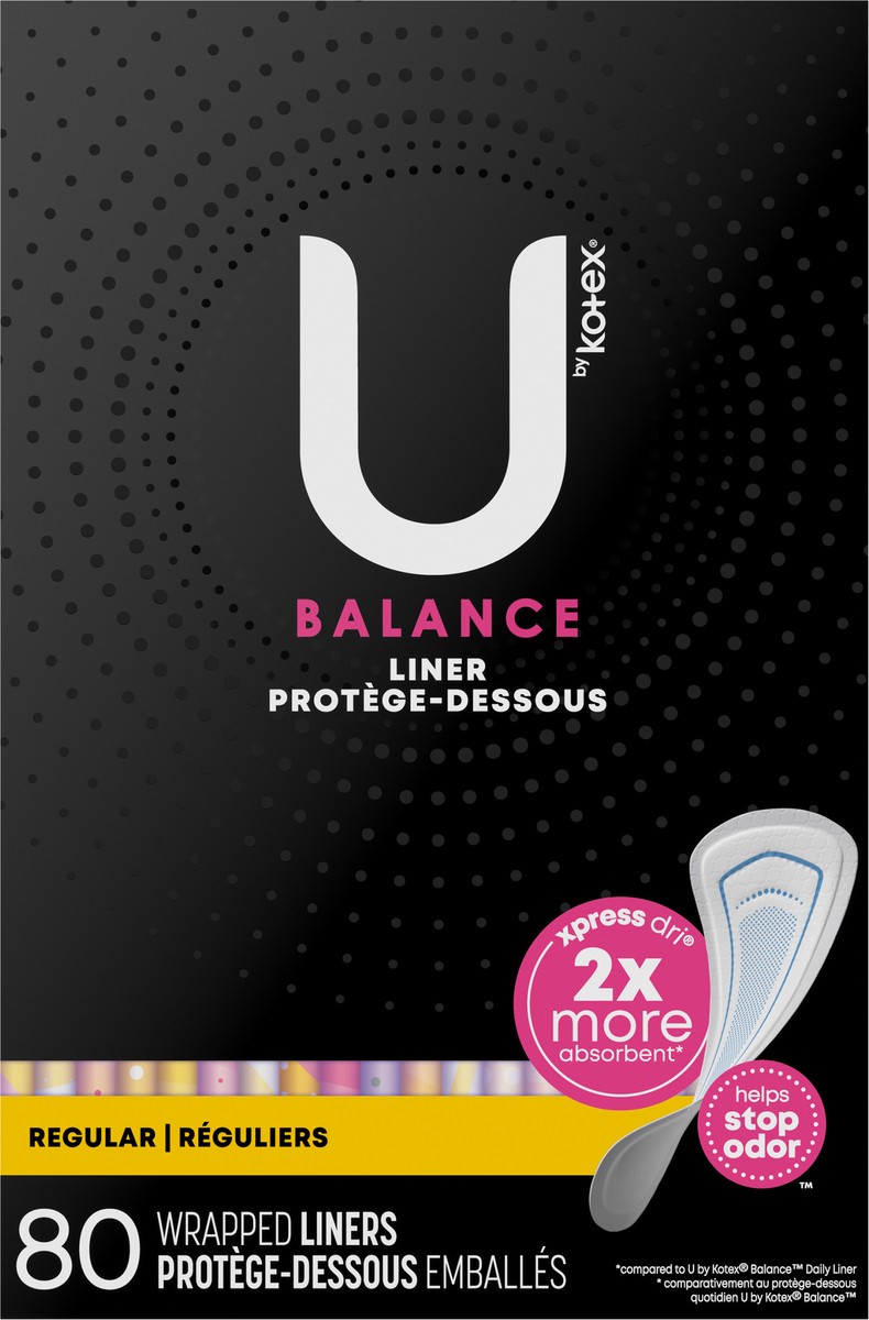 slide 7 of 9, U by Kotex Balance Wrapped Panty Liners, Regular Length, 80 Count, 80 ct