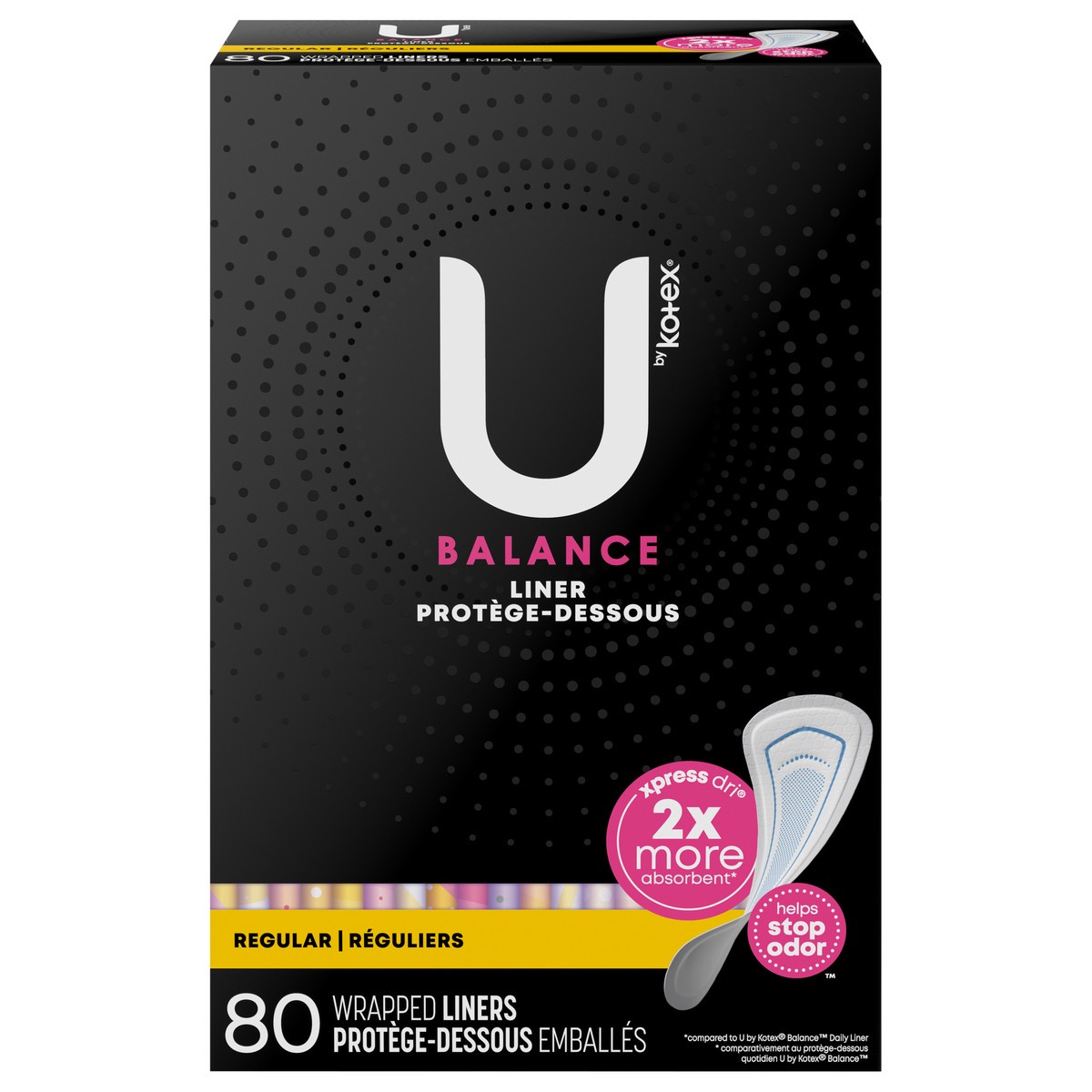slide 1 of 9, U by Kotex Balance Wrapped Panty Liners, Regular Length, 80 Count, 80 ct