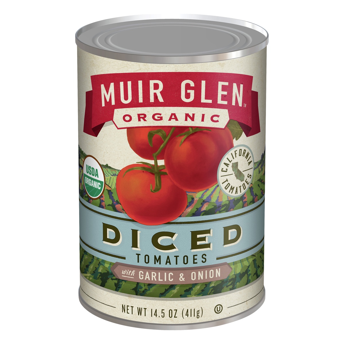 slide 1 of 1, Muir Glen Diced Tomatoes with Garlic & Onion, 14.5 oz