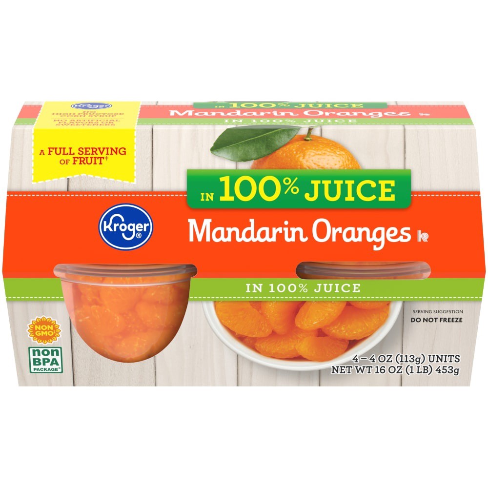 slide 1 of 1, Kroger Mandarin Oranges In Juice Cups, 4 ct; 4 oz