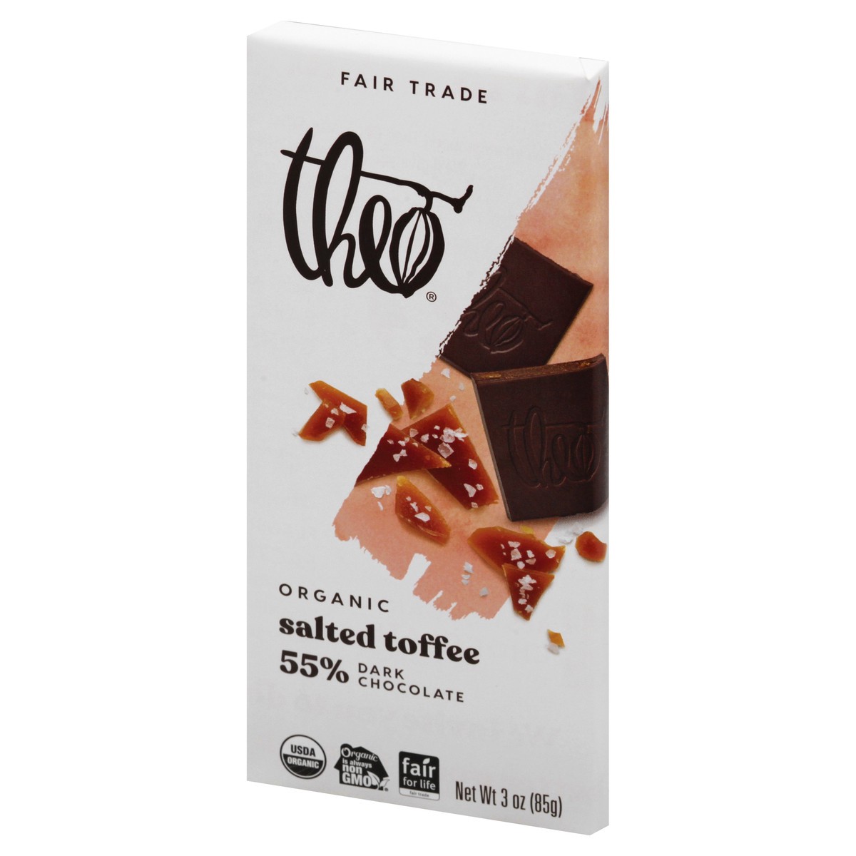 slide 8 of 13, Theo Organic 55% Salted Toffee Dark Chocolate 3 oz, 3 oz