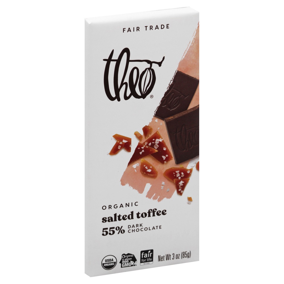 slide 11 of 13, Theo Organic 55% Salted Toffee Dark Chocolate 3 oz, 3 oz