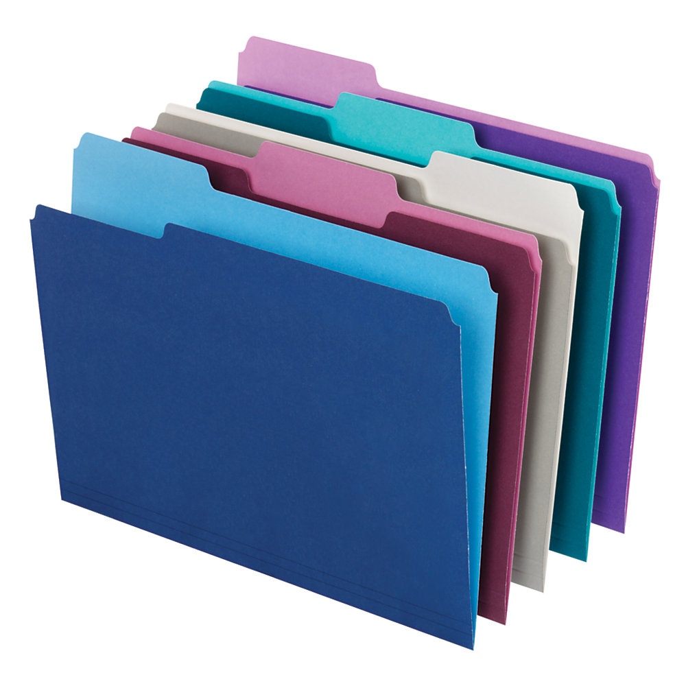 slide 1 of 1, Office Depot Brand Top Tab Color File Folders, 1/3 Cut, Letter Size, Assorted Colors, Box Of 100, 100 ct
