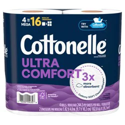 Cottonelle Ultra Comfort Toilet Paper, Strong Toilet Tissue, 4 Mega Rolls (4 Mega Rolls = 16 Regular Rolls), 244 Sheets Per Roll