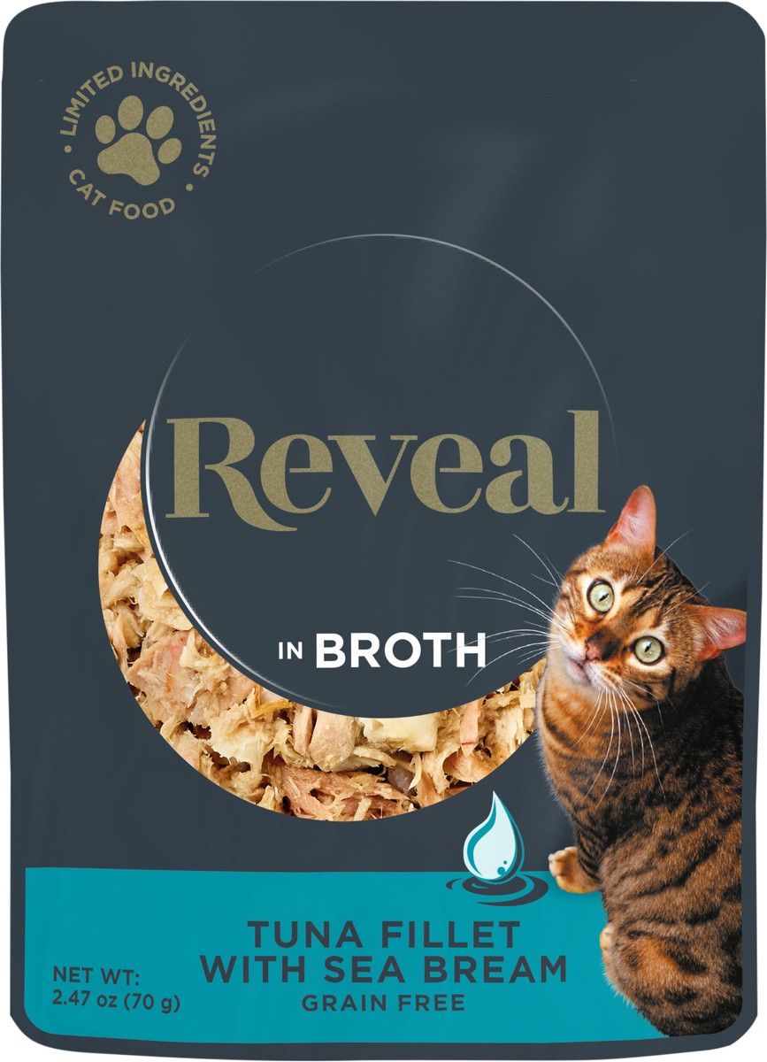 slide 5 of 8, Reveal Wet Cat Food Pouch, Tuna Fillet/Sea Bream In Broth, 2.47 oz