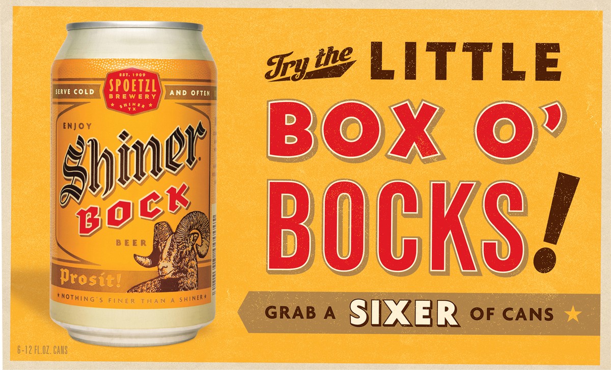 slide 5 of 7, Shiner Bock Little Box O' Bocks! Beer 6-12 fl. oz. Cans, 6 ct; 12 fl oz