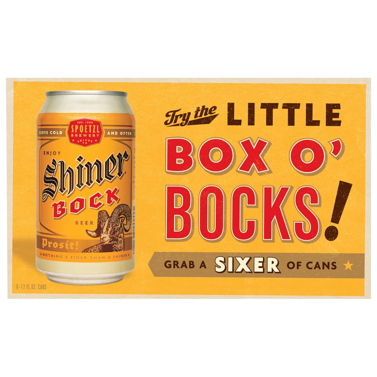 slide 3 of 7, Shiner Bock Little Box O' Bocks! Beer 6-12 fl. oz. Cans, 6 ct; 12 fl oz