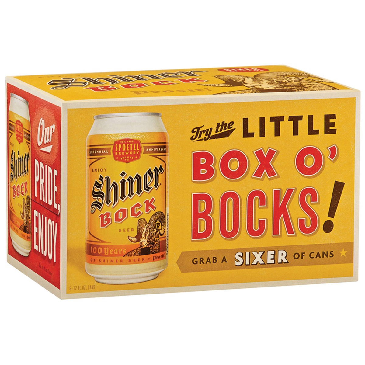 slide 1 of 7, Shiner Bock Little Box O' Bocks! Beer 6-12 fl. oz. Cans, 6 ct; 12 fl oz