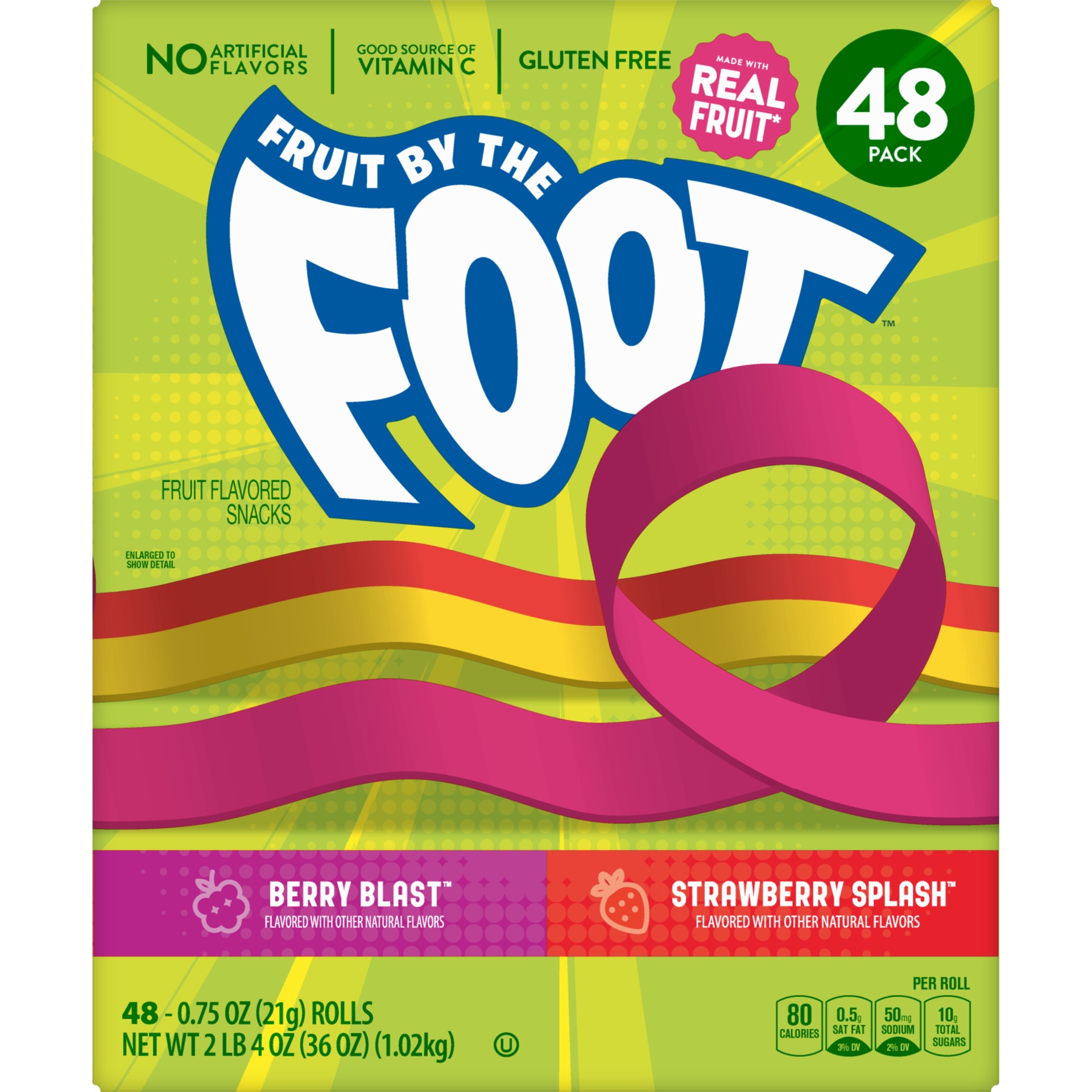 slide 3 of 4, Fruit by the Foot Fruit Flavored Snacks Variety Pack - Strawberry Splash/Berry Blast, 48 ct; 0.75 oz