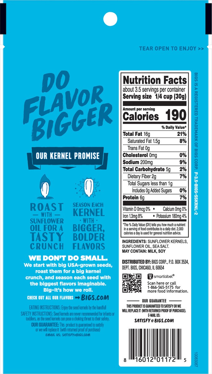 slide 2 of 3, BIGS Simply Sea Salt Jumbo Sunflower Kernels, 3.5-oz. Bag, 3.5 oz