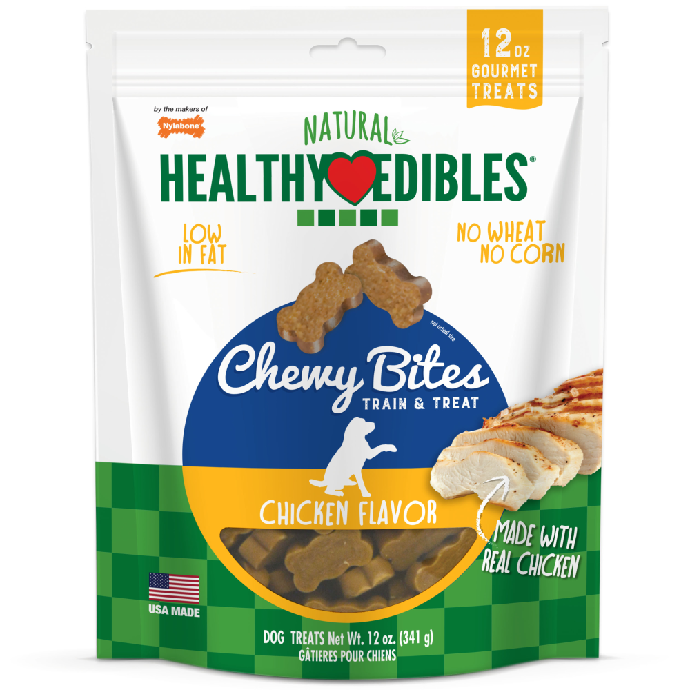 slide 1 of 1, Healthy Edibles Chewy Bites Chicken Dog Treats, 12 oz