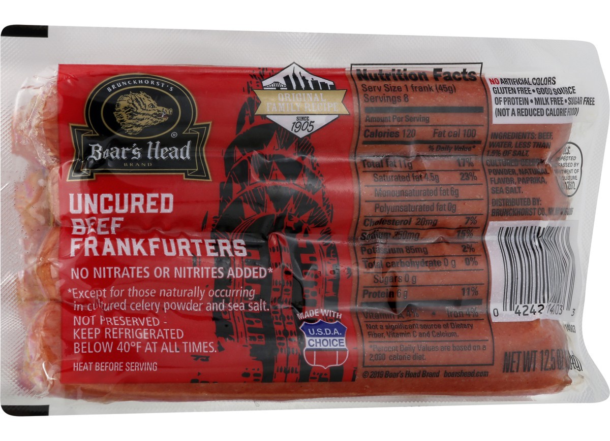 slide 9 of 11, Boar's Head Uncured Beef Frankfurters, 12.5 oz