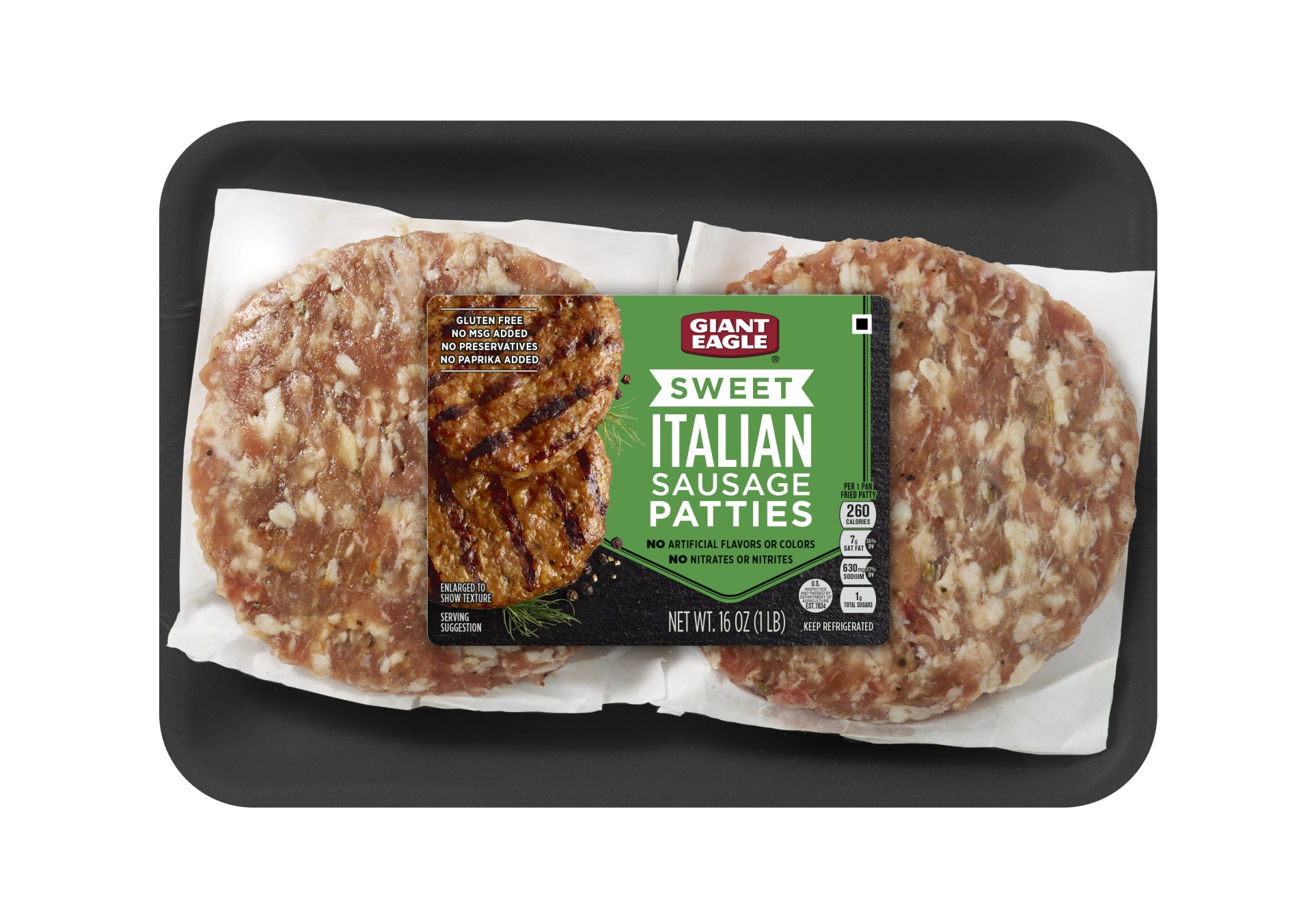 slide 1 of 1, Giant Eagle Italian Sausage Patties, Sweet, 16 oz