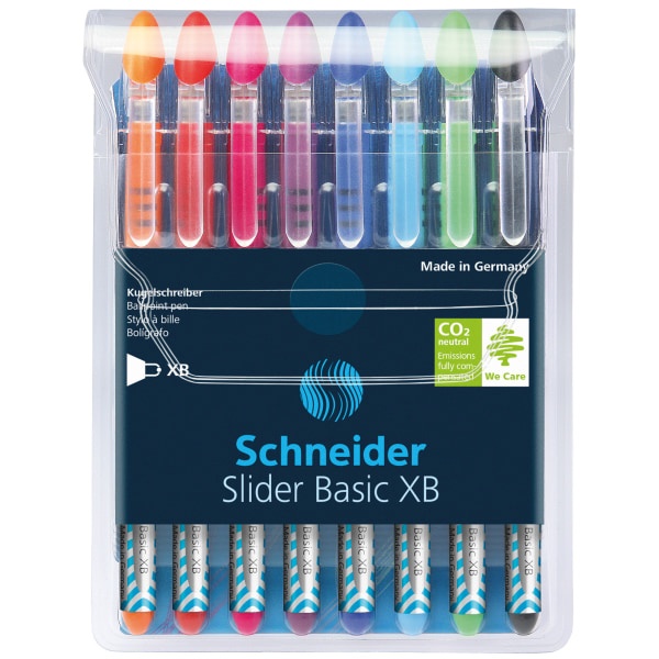 slide 1 of 4, Schneider Slider Xb Ballpoint Stick Pens, Extra Bold Point, 1.4 Mm, Clear Barrels, Assorted Ink Colors, Pack Of 8, 8 ct