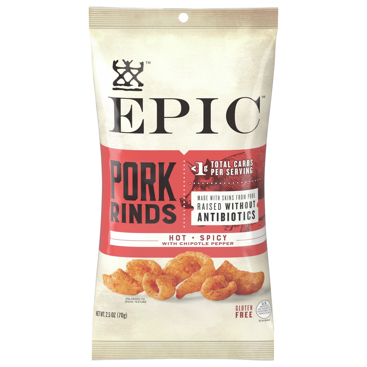 slide 1 of 11, EPIC Pork Rinds, Hot and Spicy Chipotle Pepper, Keto Friendly Snack, 2.5 oz, 2.5 oz