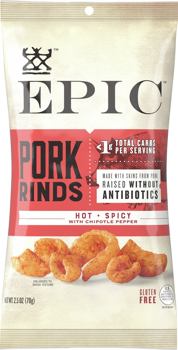 slide 4 of 11, EPIC Pork Rinds, Hot and Spicy Chipotle Pepper, Keto Friendly Snack, 2.5 oz, 2.5 oz