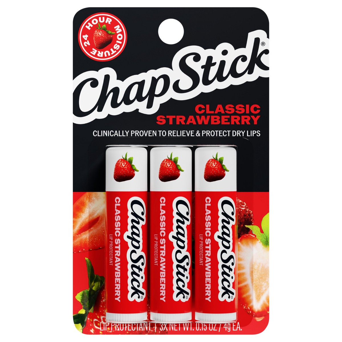 slide 1 of 12, Chapstick Strawberry, 3 Ct, 0.15 oz