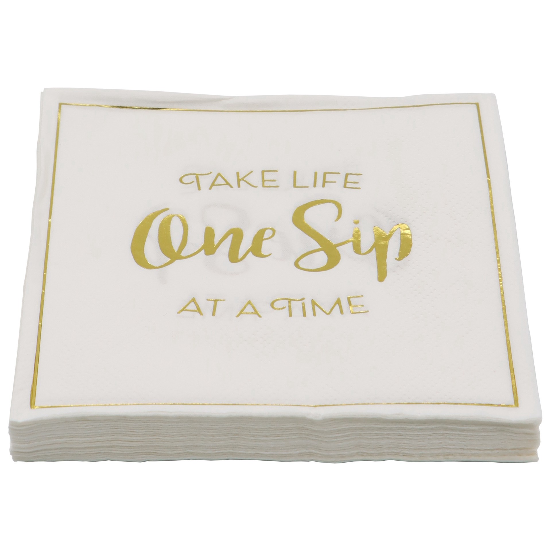 slide 3 of 3, Gold & White One Sip Life Beverage Napkins, 20ct. By Celebrate It, 20 ct