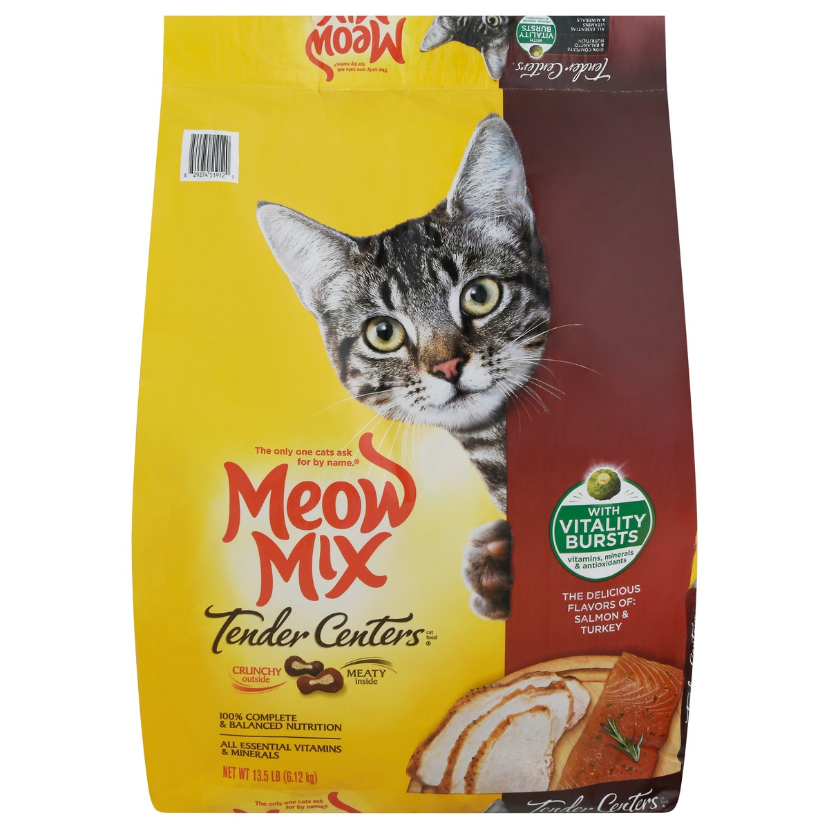 slide 1 of 1, Meow Mix Tender Centers Salmon White Meat Chicken Flavors, 13.5 lb