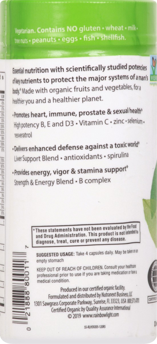 slide 12 of 12, Rainbow Light Men''s Multivitamin with Organic Fruits & Vegetables, 120 Capsules, 120 ct