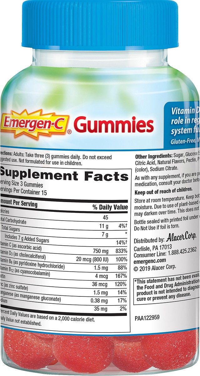 slide 3 of 5, Emergen-C Gummies Raspberry Immune Plus with Vitamin D 45 ea, 45 ct