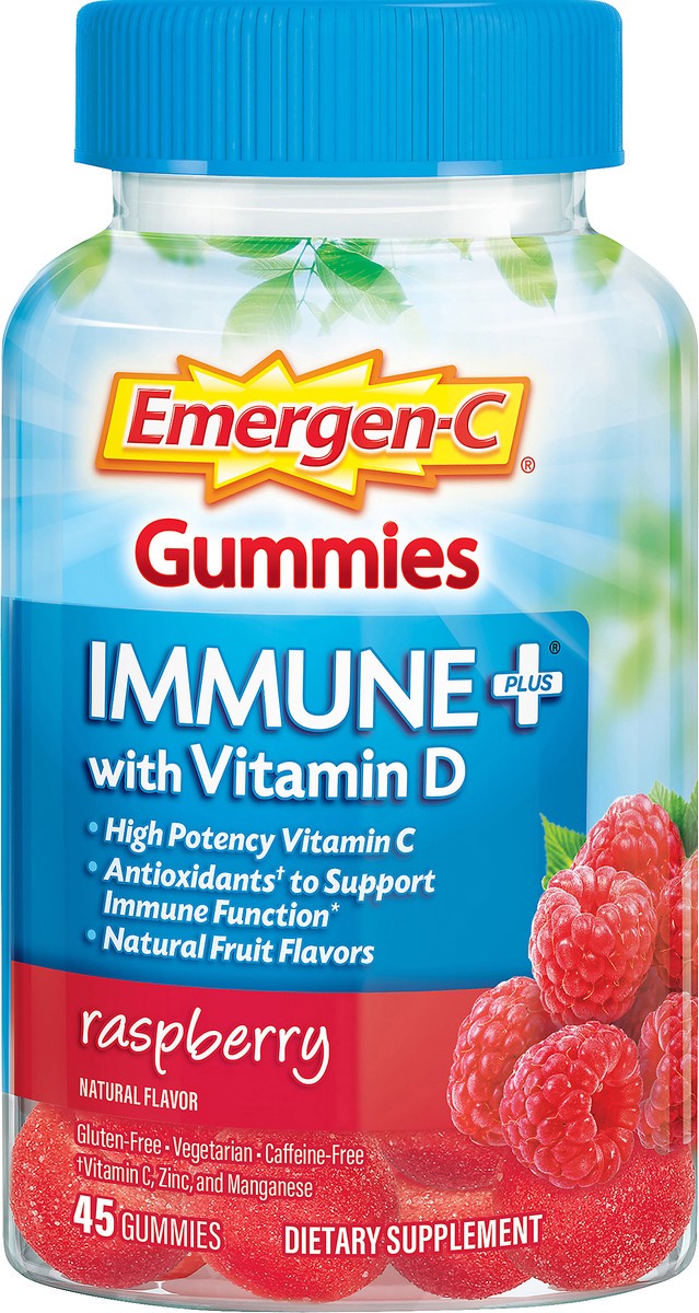 slide 4 of 5, Emergen-C Gummies Raspberry Immune Plus with Vitamin D 45 ea, 45 ct