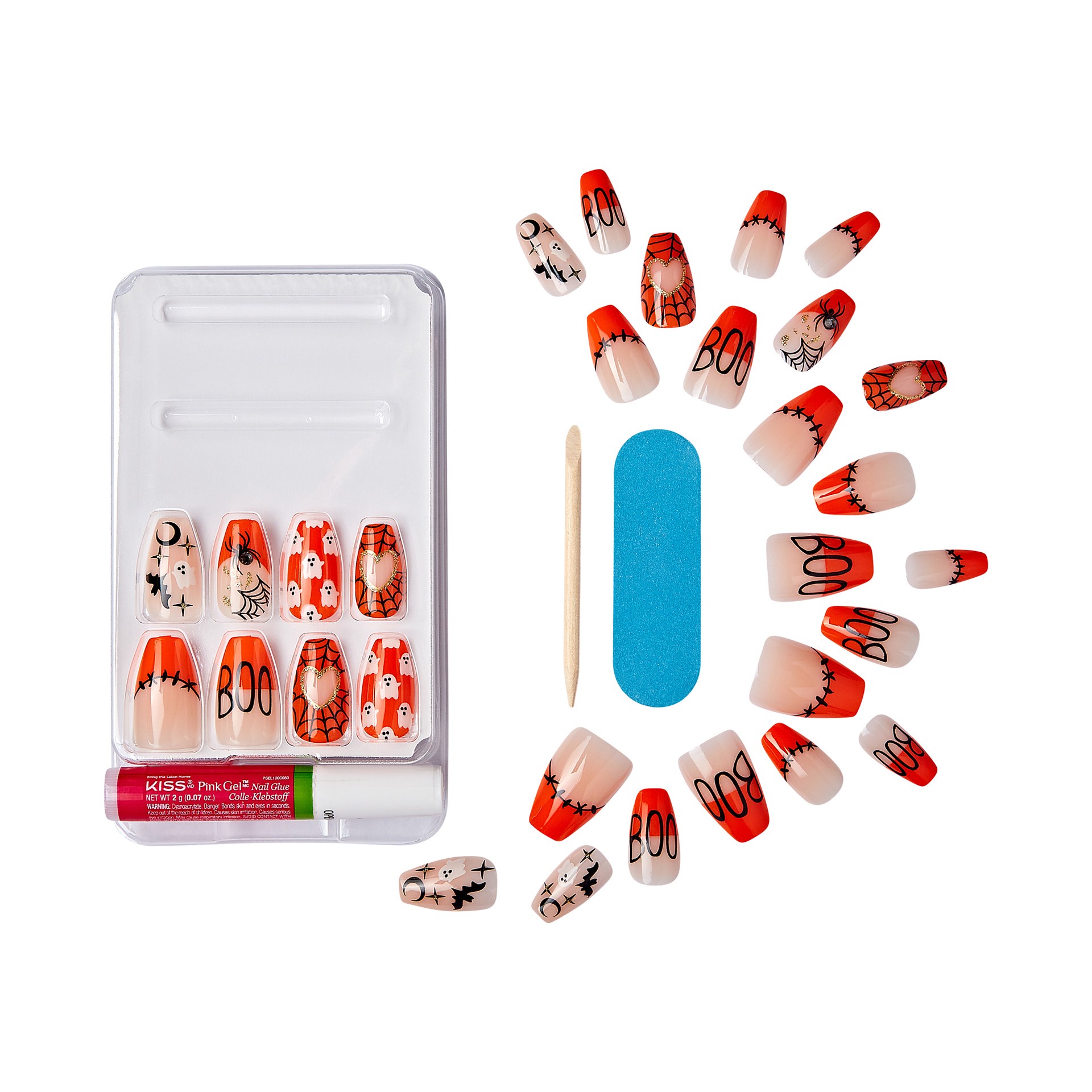slide 5 of 5, KISS Voguish Fantasy Halloween Press-On Nails, Orange, Medium Length, Coffin Shape, 31 Ct., 1 ct