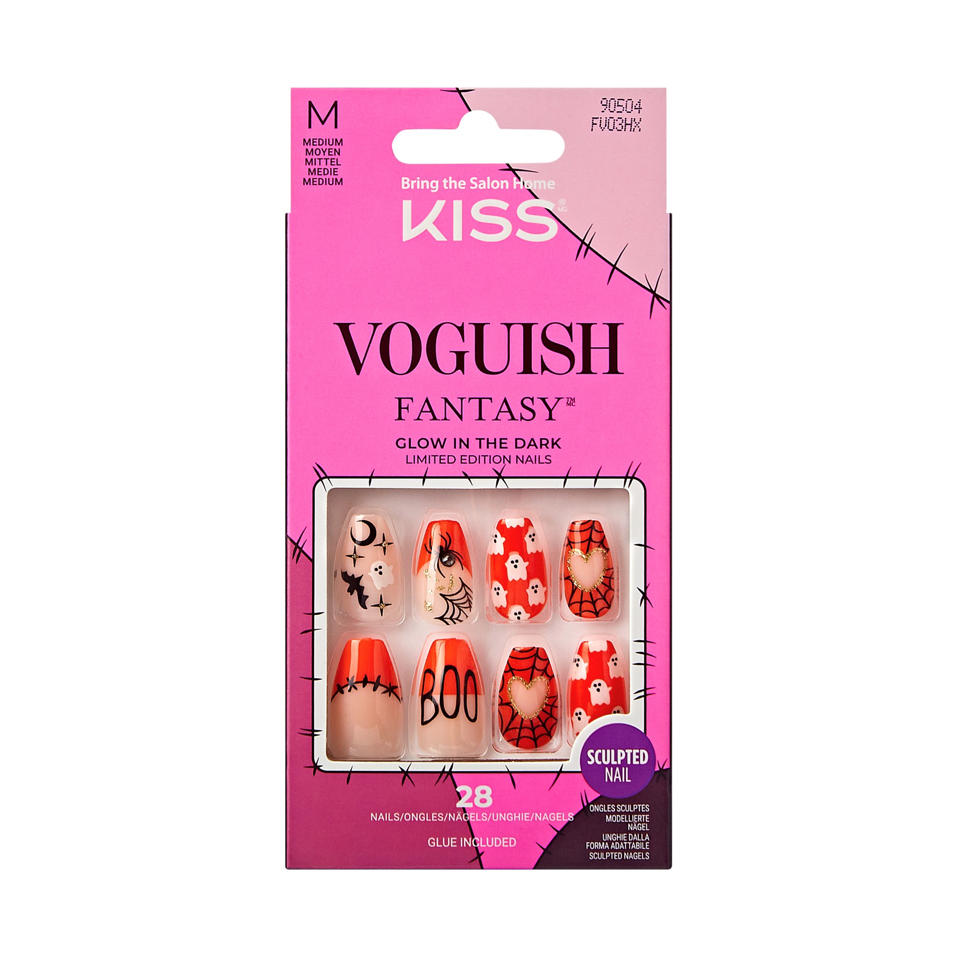 slide 1 of 5, KISS Voguish Fantasy Halloween Press-On Nails, Orange, Medium Length, Coffin Shape, 31 Ct., 1 ct