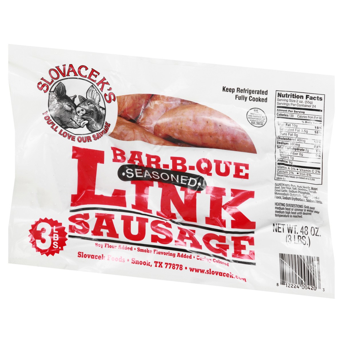 slide 13 of 13, Slovacek's Seasoned Bar-B-Que Sausage Link 48 oz, 3 lb