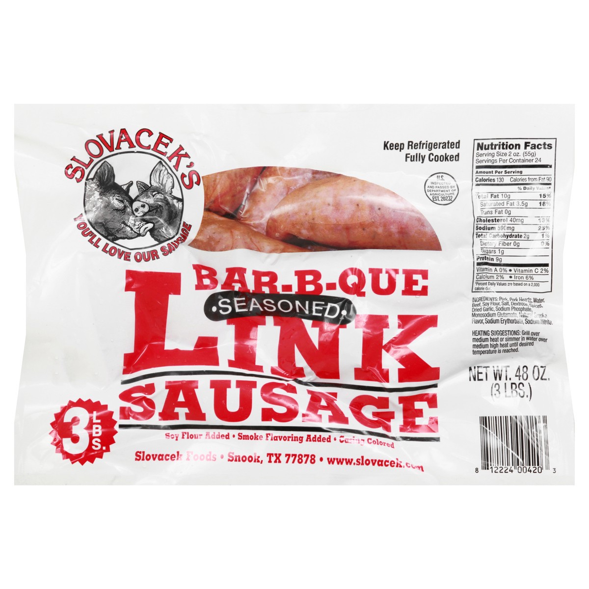 slide 12 of 13, Slovacek's Seasoned Bar-B-Que Sausage Link 48 oz, 3 lb