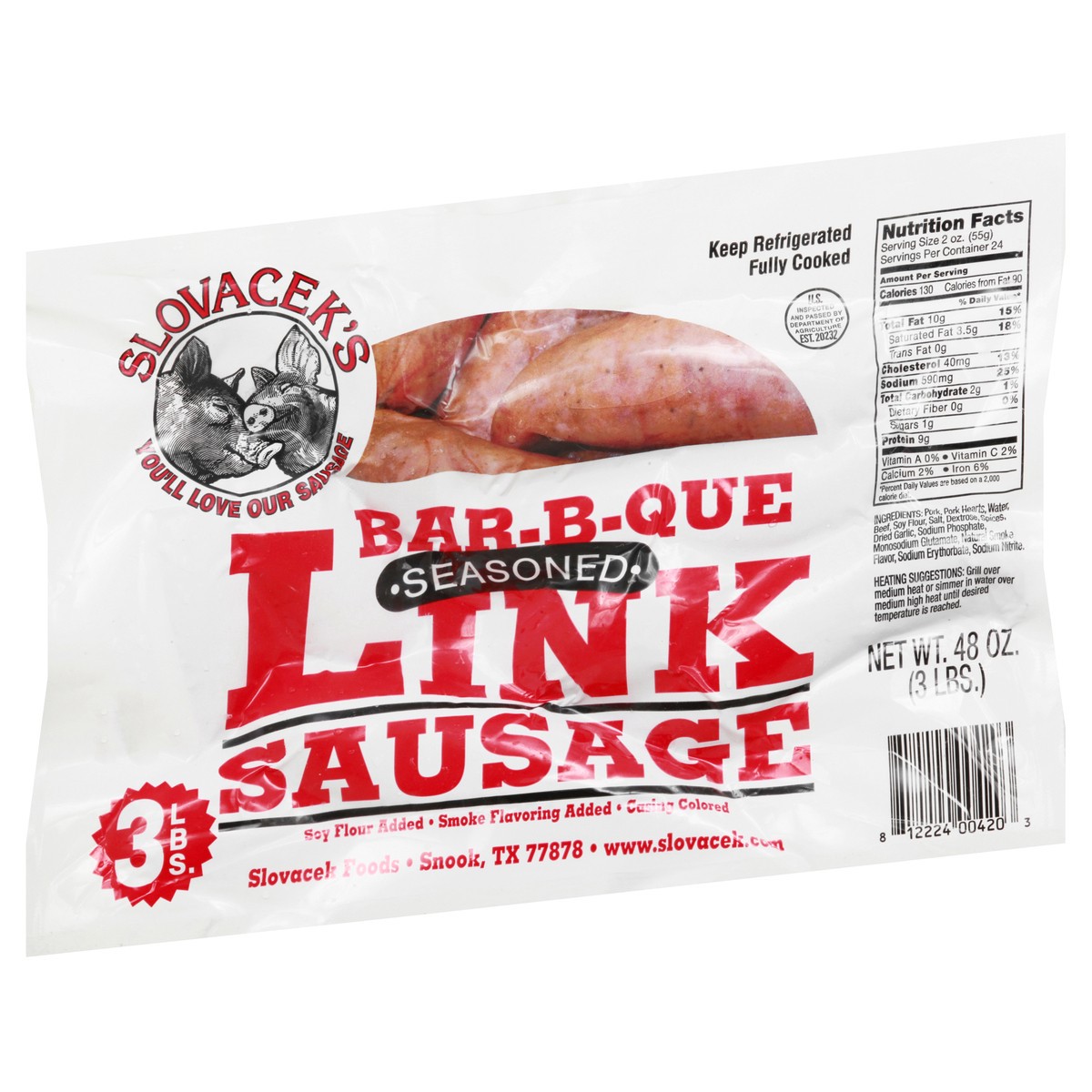 slide 6 of 13, Slovacek's Seasoned Bar-B-Que Sausage Link 48 oz, 3 lb