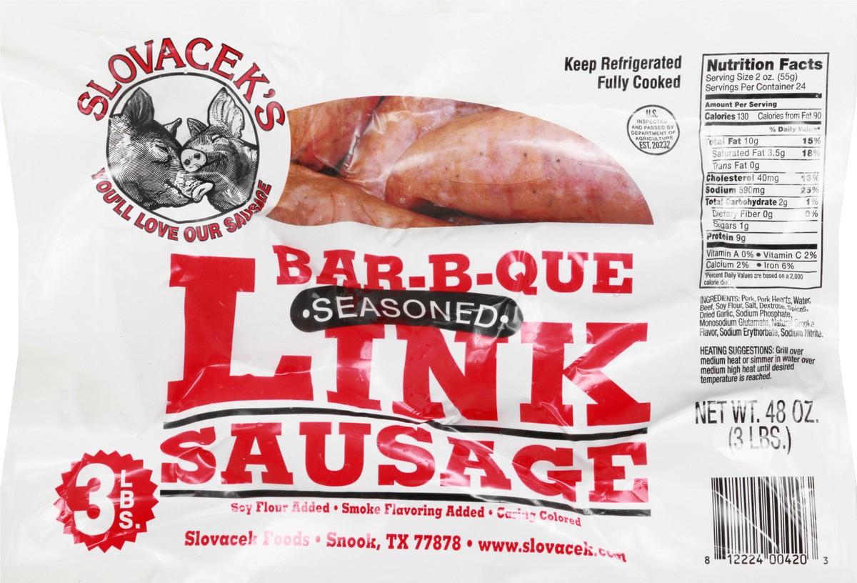 slide 9 of 13, Slovacek's Seasoned Bar-B-Que Sausage Link 48 oz, 3 lb