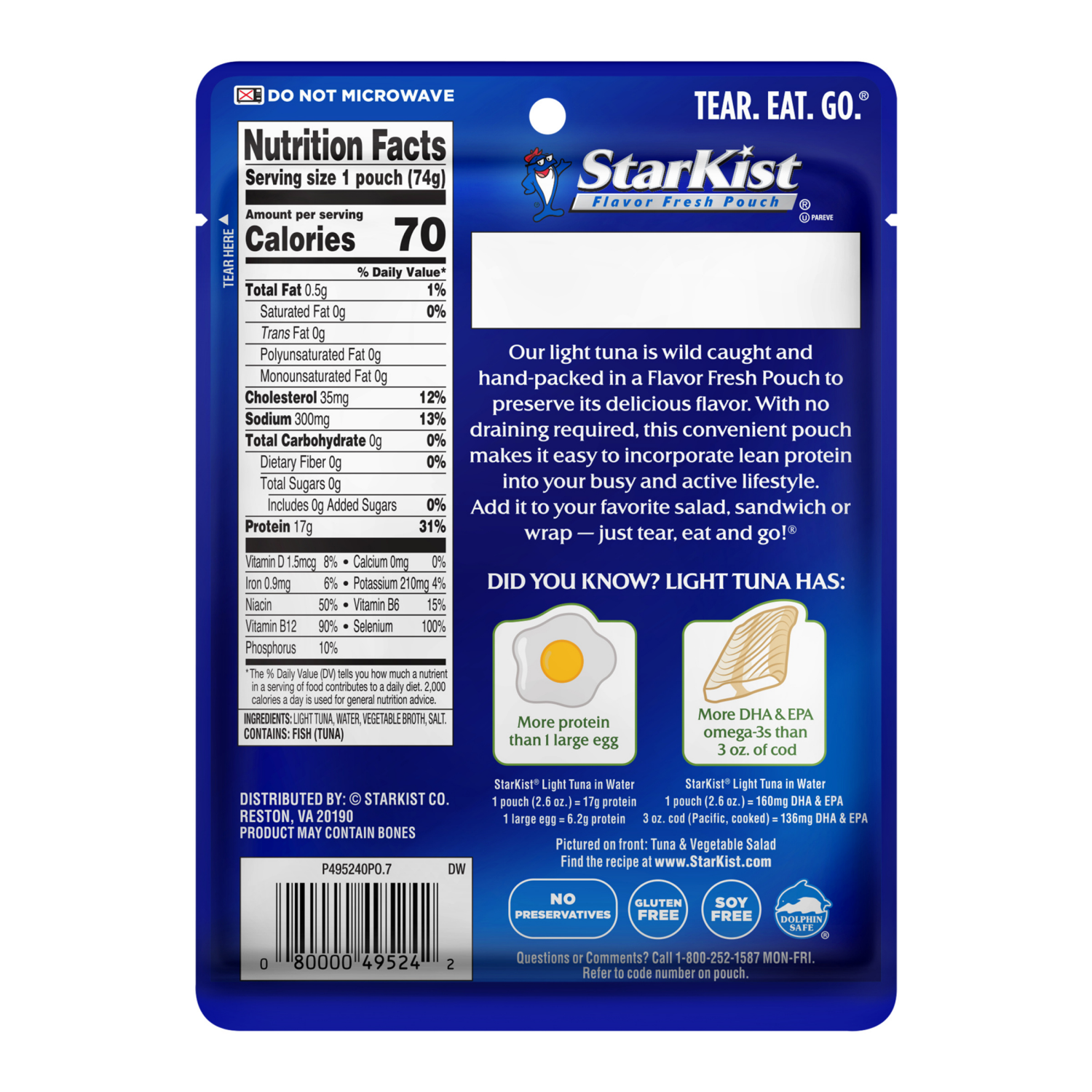 slide 5 of 7, StarKist Wild Caught Light Tuna in Water 4 - 2.6 oz Pouches, 4 ct