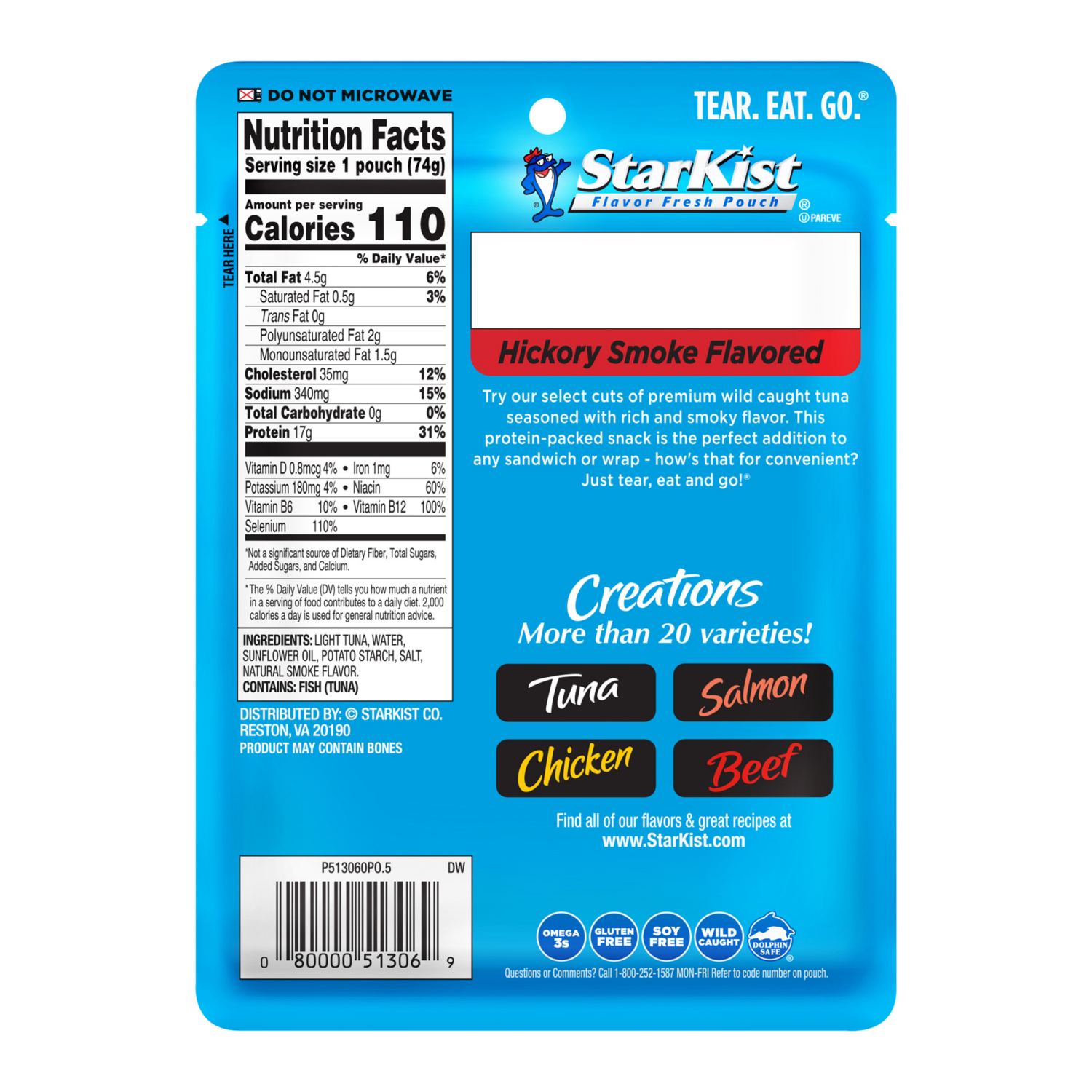 slide 2 of 5, StarKist Tuna Creations Wild Caught Premium Hickory Smoke Flavored Tuna 2.6 oz, 2.6 oz