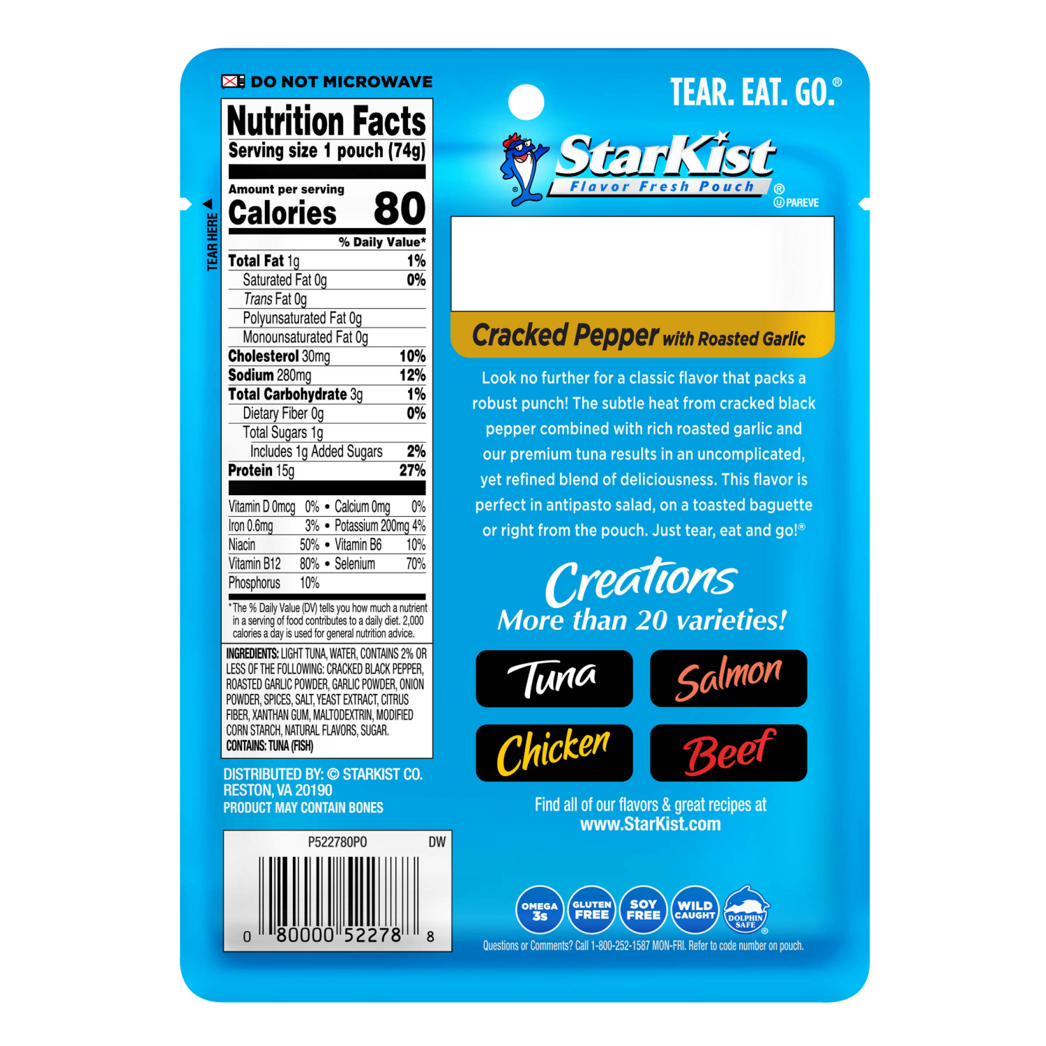 slide 2 of 7, StarKist Tuna Creations Cracked Pepper with Roasted Garlic - 2.6 oz Pouch, 2.6 oz