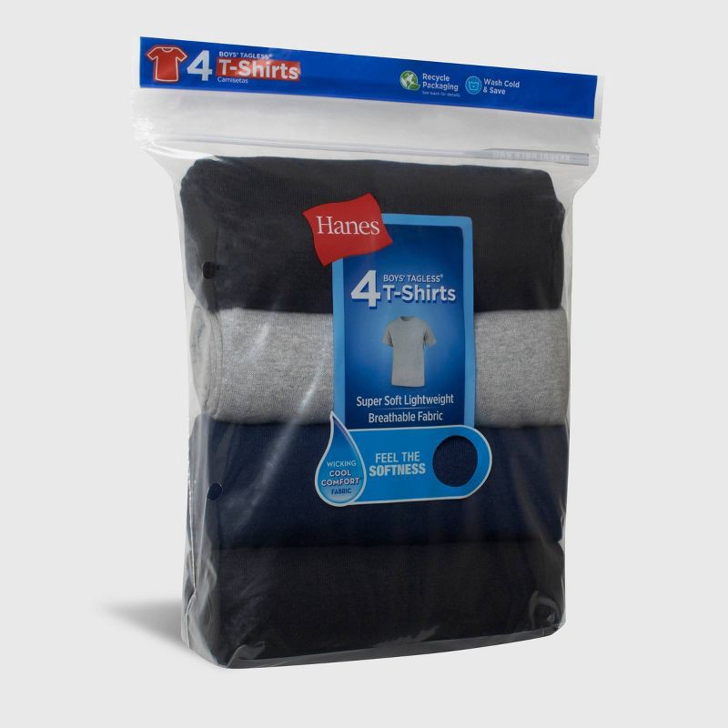 slide 2 of 6, Hanes Boys' 4pk Crew Neck T-Undershirt - Black/Gray/Navy Blue S, 4 ct