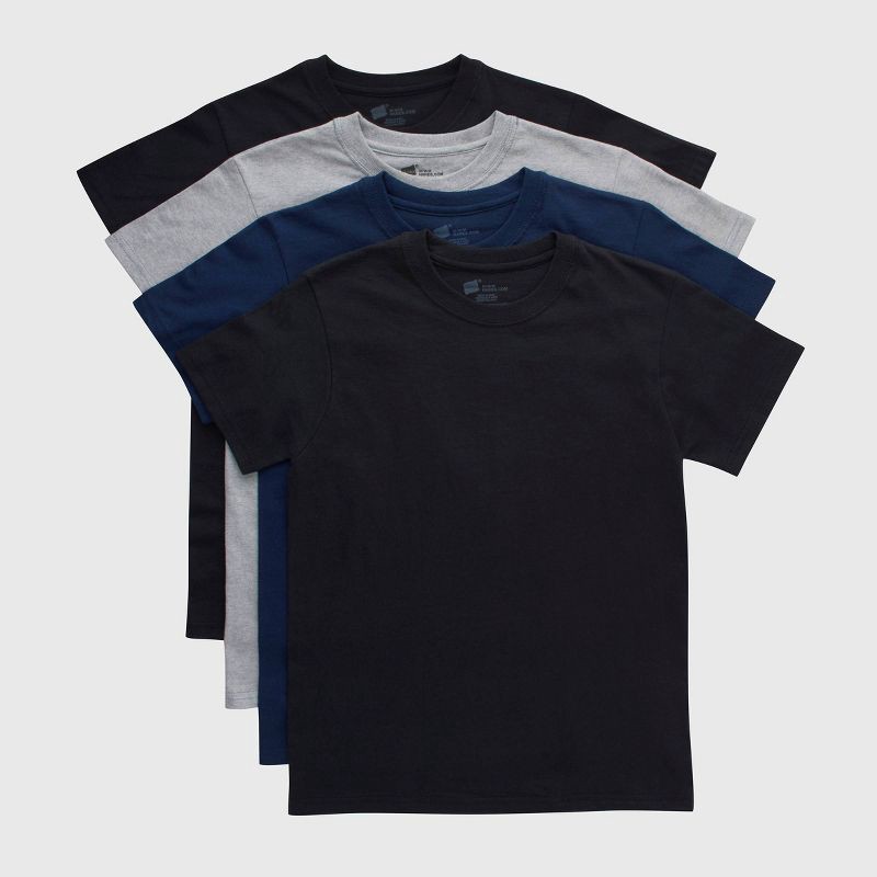 slide 1 of 6, Hanes Boys' 4pk Crew Neck T-Undershirt - Black/Gray/Navy Blue S, 4 ct