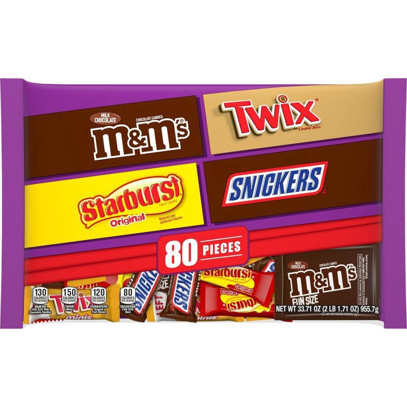 slide 1 of 8, Mars M&M's, Snickers, Starburst, Twix Halloween CandyVariety Pack, 34.6 oz